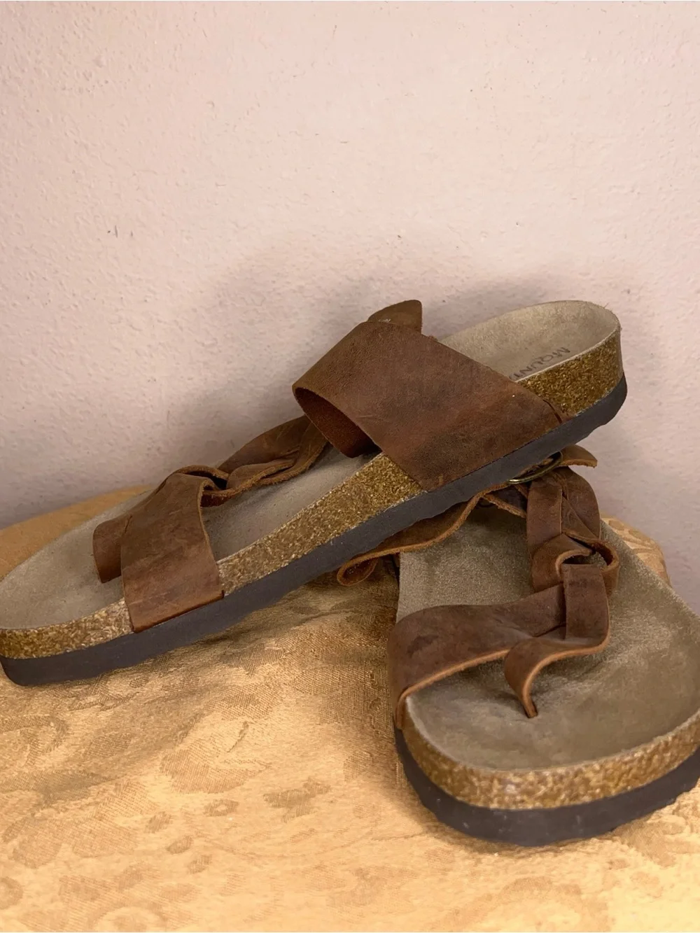 Size 8 Womens Mountain Some Brown Leather Sandals Braided Hippie Beach Boho